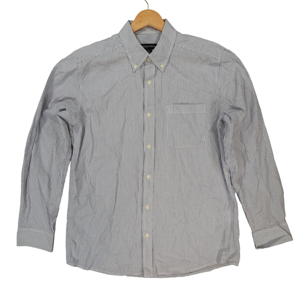 Tricots St Raphael Button Down Mens M Blue Excellent Striped Cotton Long Sleeve